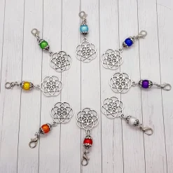 Glücksbringer Same des Lebens Anhänger silberfarben gelb mit 3D-Acrylperle und Karabiner