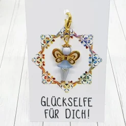 Glücksbringer Schmetterlingselfe goldfarben / hellblau – Zauberhafter Elfen-Anhänger