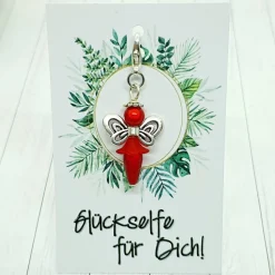 Glücksbringer Schmetterlingselfe silberfarben/rot – handgefertigter Anhänger mit Karabiner