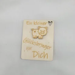 Glücksbringer Schwein Karte Holz Geschenkkarte Geburtstag Geschenk