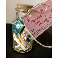 Glücksglas, Sprücheglas, Freundschaftsgeschenk - Dekoglas mit 24 Sprüchen und mit Beleuchtung