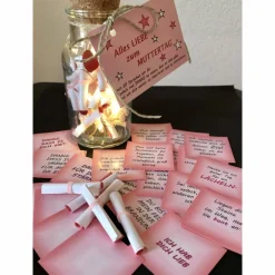 Glücksglas, Sprücheglas, Freundschaftsgeschenk - Dekoglas mit 24 Sprüchen und mit Beleuchtung