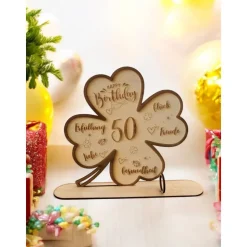 Glücksklee aus Holz - Happy Birthday