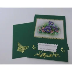 Glückwunschkarte 60. Geburtstag – 3D-Grußkarte Unikat mit Veilchen, handgefertigt, 10,5 x 15,5 cm