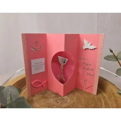 Glückwunschkarte - Popupkarte zur Kommunion - Konfirmation - Taufe, Rosa personalisiert