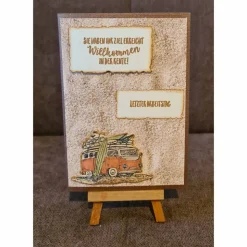 Glückwunschkarte " Willkommen in der Rente " Strandsand , Letzter Arbeitstag , Surferbuss