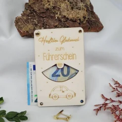Glückwunschkarte Führerscheinprüfung Geldkarte Geschenk Holz Glückwunsch