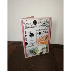 Glückwunschkarte für eine Frau altrosa mit einem kleinen Wichtel