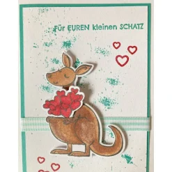 Glückwunschkarte Geburt Taufe Babyparty Karte Mädchen Junge  Känguruh Handarbeit handgefertigt Unikat