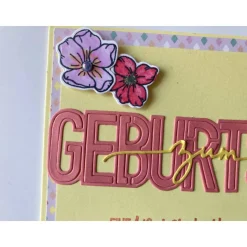 Glückwunschkarte Geburtstagskarte mit Blumen + Perlen Gelb,Flieder,Lachs