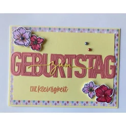 Glückwunschkarte Geburtstagskarte mit Blumen + Perlen Gelb,Flieder,Lachs