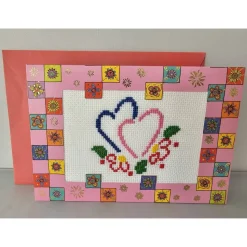 Glückwunschkarte, Gestickte Grußkarte, Klappkarte, Handarbeit