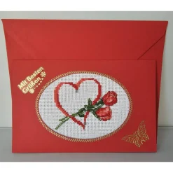 Glückwunschkarte, Gestickte Grußkarte, Klappkarte, Handarbeit