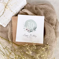 Glückwunschkarte Klappkarte QUADRAT EDITA 18 - 30 - 40 -50 - 60 Geburtstag personalisiert + Briefumschlag