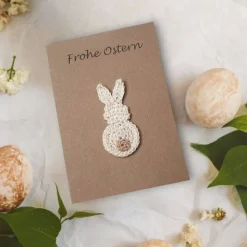 Glückwunschkarte mit Hase mit persönlichem Text - Handgemachte Osterkarte für Kinder, Karte mit Hasen Aufnäher