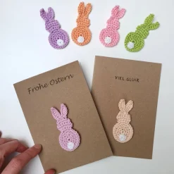 Glückwunschkarte mit Hase mit persönlichem Text - Handgemachte Osterkarte für Kinder, Karte mit Hasen Aufnäher