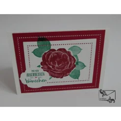 Glückwunschkarte mit Rose zum Geburtstag  Rot-Grün mit Grusstext Handgefertigt mit Stampin'Up Produkten Unikat DIN