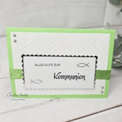 Glückwunschkarte Weiß-Grün mit Fische zur Kommunion