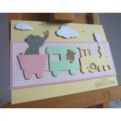 Glückwunschkarte zum Geburtstag, Geburtstagskarte mit Eisenbahn, Elefant und Teddy