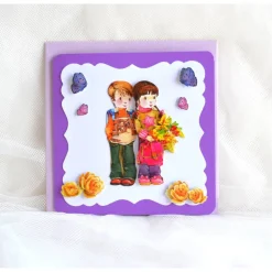 Glückwunschkarte zum Schulanfang Junge und Mädchen, lila-flieder (3)