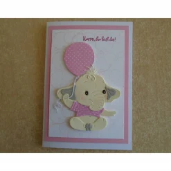 Glückwunschkarte zur Geburt Taufe Mädchen Babykarte Geburtskarte Elefant Rosa