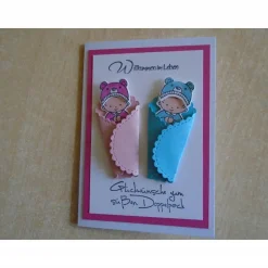 Glückwunschkarte zur Geburt Taufe Zwillinge Mädchen und Jungen Geburtskarte Babykarte Glückwunsch Grußkarte