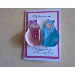 Glückwunschkarte zur Geburt Taufe Zwillinge Mädchen und Jungen Geburtskarte Babykarte Glückwunsch Grußkarte