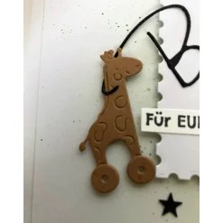 Glückwunschkarte zur Geburt/Taufe Mädchen Junge , 3D ,Bunt mit Trinkfläschchen,Giraffe, Sternen, Handarbeit 15x15 cm