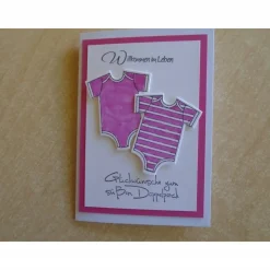 Glückwunschkarte zur Geburt Taufe Zwillinge Mädchen Body Geburtskarte Babykarte Glückwunsch Grußkarte