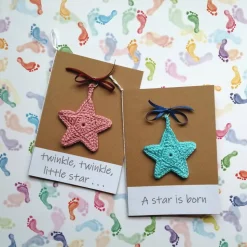 Glückwunschkarte zur Geburt - A star is born - Twinkle, twinkle little star - gehäkelt mit Wunschtext