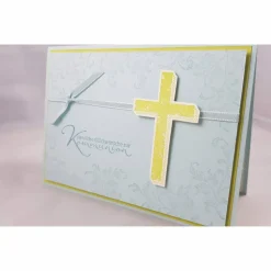 Glückwunschkarte zur Kommunion "Kreuz" in hellblau und limette