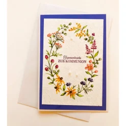Glückwunschkarte zur Kommunion mit Blumenkranz und Perlen Handgefertigt Stampinup NEU