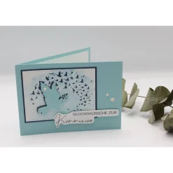 Glückwunschkarte zur Kommunion - Taube, türkis-weiß