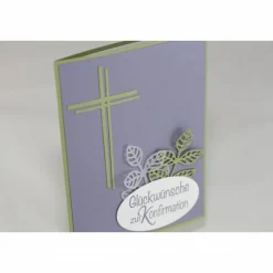 Glückwunschkarte zur Konfirmation mit Kreuz und Blättern