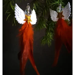 Glitzernder Federengel handgemacht – Unikat Weihnachtsdeko mit Glasperle, schwebend