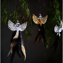 Glitzernder Federengel handgemacht – Unikat Weihnachtsdeko mit Glasperle, schwebend