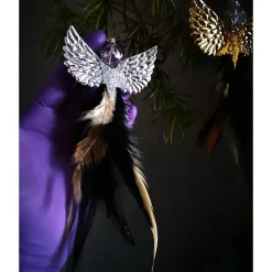 Glitzernder Federengel handgemacht – Unikat Weihnachtsdeko mit Glasperle, schwebend