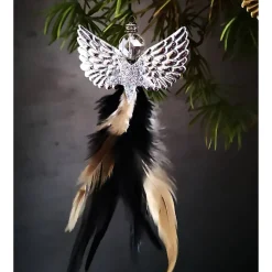 Glitzernder Federengel handgemacht – Unikat Weihnachtsdeko mit Glasperle, schwebend