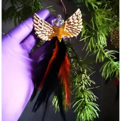 Glitzernder Federengel handgemacht – Unikat Weihnachtsdeko mit Glasperle, schwebend