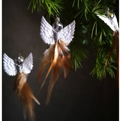 Glitzernder Federengel handgemacht – Unikat Weihnachtsdeko mit Glasperle, schwebend