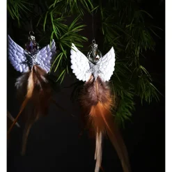 Glitzernder Federengel handgemacht – Unikat Weihnachtsdeko mit Glasperle, schwebend