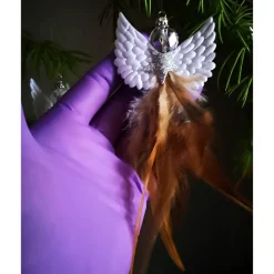 Glitzernder Federengel handgemacht – Unikat Weihnachtsdeko mit Glasperle, schwebend