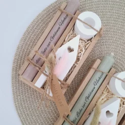 Goldene Hochzeit Geschenk zum 50. Hochzeitstag Haus / Lichthaus Kerzenhalter rund Stabkerze Kerzenbox Holzbox Mitbringse