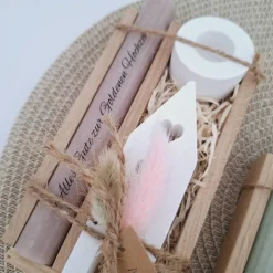 Goldene Hochzeit Geschenk zum 50. Hochzeitstag Haus / Lichthaus Kerzenhalter rund Stabkerze Kerzenbox Holzbox Mitbringse