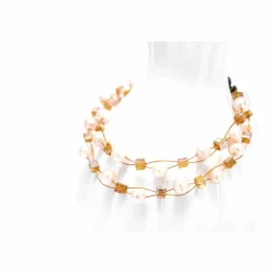 Goldene Perlekette mit Süsswasserperlen . Halskette mit Kristallperlen und Magnetverschluss . Brautschmuck Ivory . Hochzeit Vintage