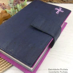Gotteslobhülle & Bibelhülle aus Kork Leder in dunkelblau – personalisiert Geschenkidee zur Kommunion, Konfirmation