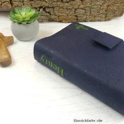 Gotteslobhülle & Bibelhülle aus Kork Leder in dunkelblau – personalisiert Geschenkidee zur Kommunion, Konfirmation