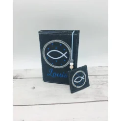 Gotteslobhülle + Rosenkranztasche Fisch im Kreis Hülle Geschenk Kommunion Set Firmung Geschenkidee personalisiert