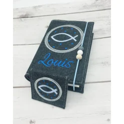 Gotteslobhülle + Rosenkranztasche Fisch im Kreis Hülle Geschenk Kommunion Set Firmung Geschenkidee personalisiert