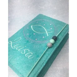 Gotteslobhülle + Rosenkranztasche Fisch im Kreis Hülle Geschenk Kommunion Set Firmung Geschenkidee personalisiert